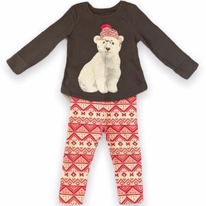 Old Navy Long Sleeve Polar Bear Shirt and Aztec Leggings Set Size 12-18 Months